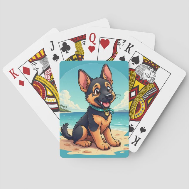 Baralho Ilustração de praia de papoila de German shepherd  (Verso)