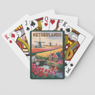 Baralho Ilustração de Tulipas da Holanda Arte de Viagem Vi