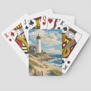 Baralho Ilustração de Viagem de Arte Vintage de Massachuse
