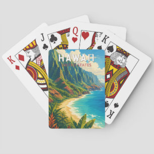 Baralho Ilustração de viagem de arte vintage do Havaí
