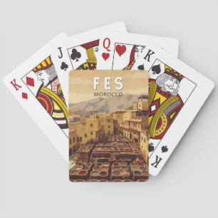 Baralho Ilustração de Viagem de Arte Vintage Fes Marrocos