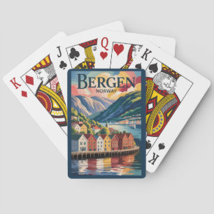 Baralho Ilustração de viagem de Bergen Noruega Vintage