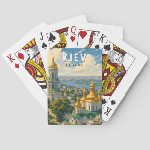 Baralho Ilustração de Viagem de Kyiv Ucrânia Vintage