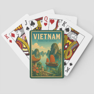 Baralho Ilustração de viagem retro da Baía de Ha Long no V