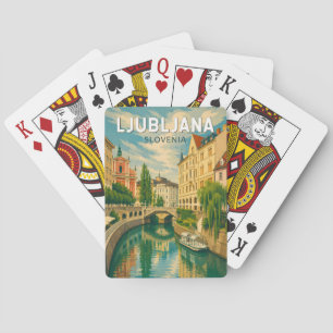 Baralho Ilustração de viagem vintage de Liubliana Eslovêni