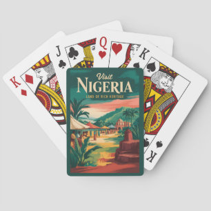 Baralho Ilustração Pintura de Viagem Vintage da Nigéria