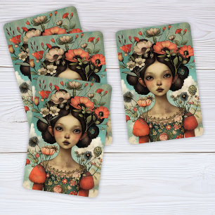 Baralho Ilustração Whimsical Lady with Flowers