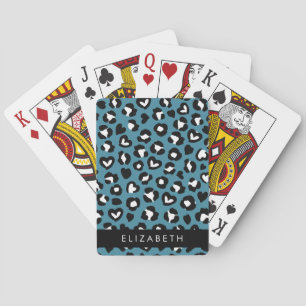 Baralho Impressão Animal, Leopardo Azul, Corações, Seu Nom