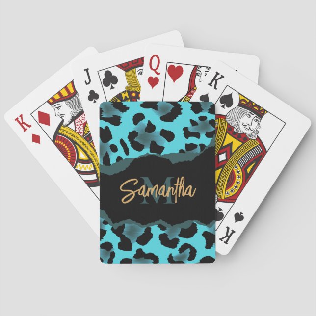 Baralho Impressão de Leopardo Azul-Cento (Verso)