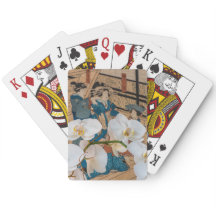 Impressão do japonês com os cartões de jogo da