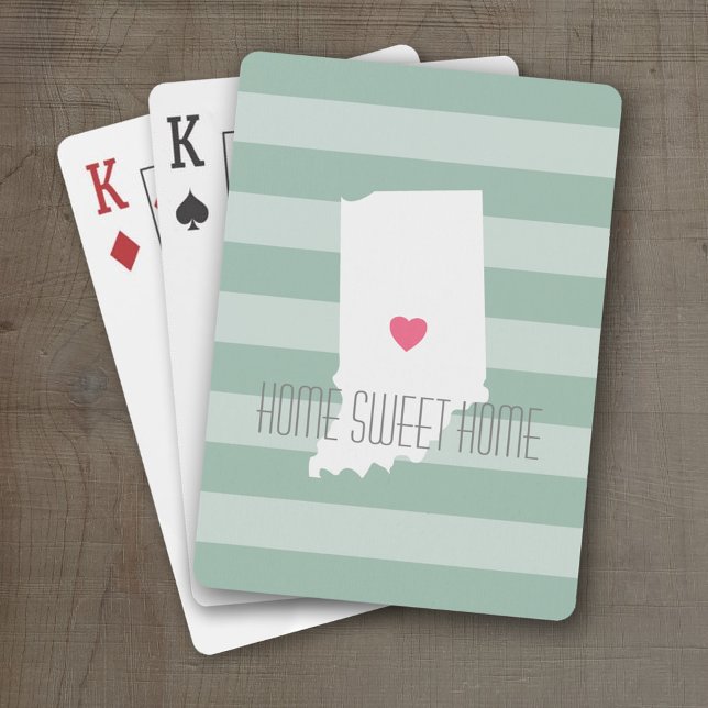 Baralho Indiana Home State Love with Custom Heart (Personalized Playing Cards with a State Map, Movable Heart and Name)