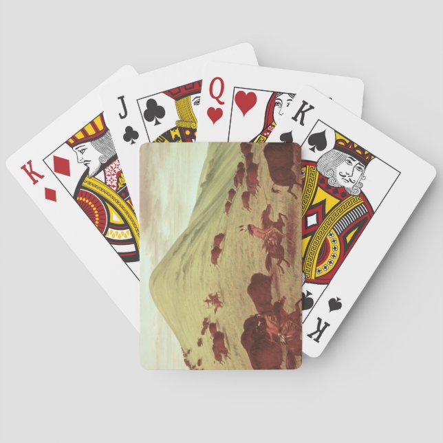 Baralho Indianos de Sioux que caçam o búfalo, 1835 (óleo (Verso)