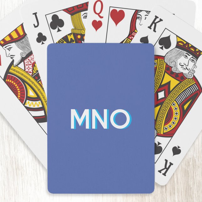 Baralho Iniciais de Monograma Moderno Soltar Azul-Sombra (Modern drop shadow three letter monogram initials personalized playing cards in blue)