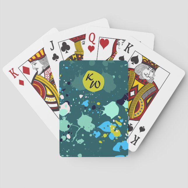 Baralho Iniciais legal de Splatter de Pintura Verde (Verso)