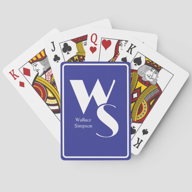 Baralho Iniciais Monogramadas Nome Jogo de Mesa Azul e Bra (Verso)