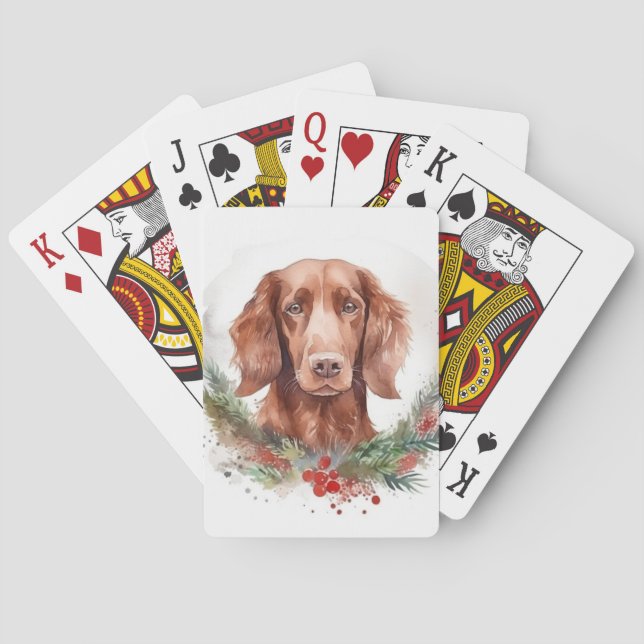 Baralho Irlandês Red Setter Christmas Wreath Festivo Pup (Verso)