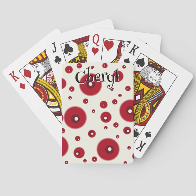 Baralho Ivory Red Dots Funky Whimsical Circle Pattern  (Verso)