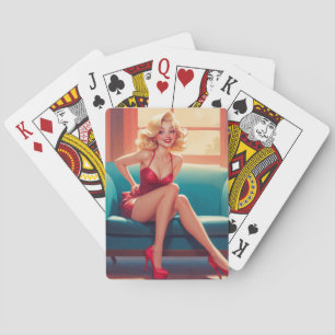 Baralho Jogando Cartões, Poker, Garota Pin-Up, Loira