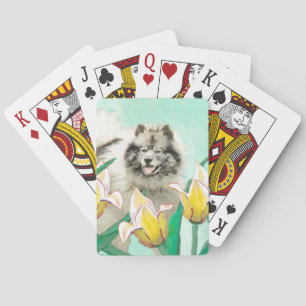 Baralho Keeshond em Tulips pintando lindas artes caninas o