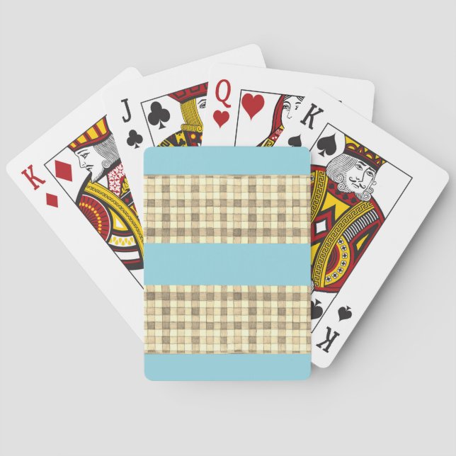 Baralho Khaki creme gingham cartão azul de jogar (Verso)