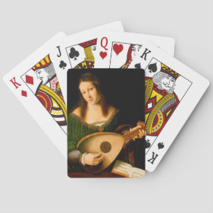 Baralho Lady Playing Lute Fine Art Renaissance Painting