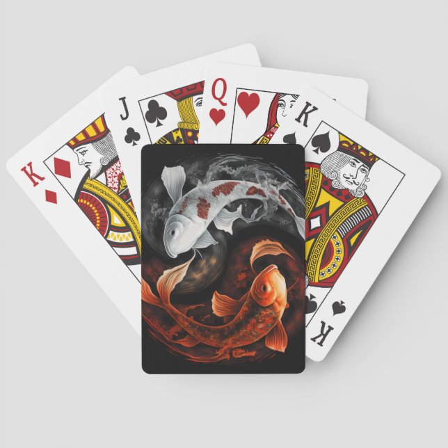 Baralho Laranja E Branco Sortudo Peixe Koi Arte Japão (Verso)