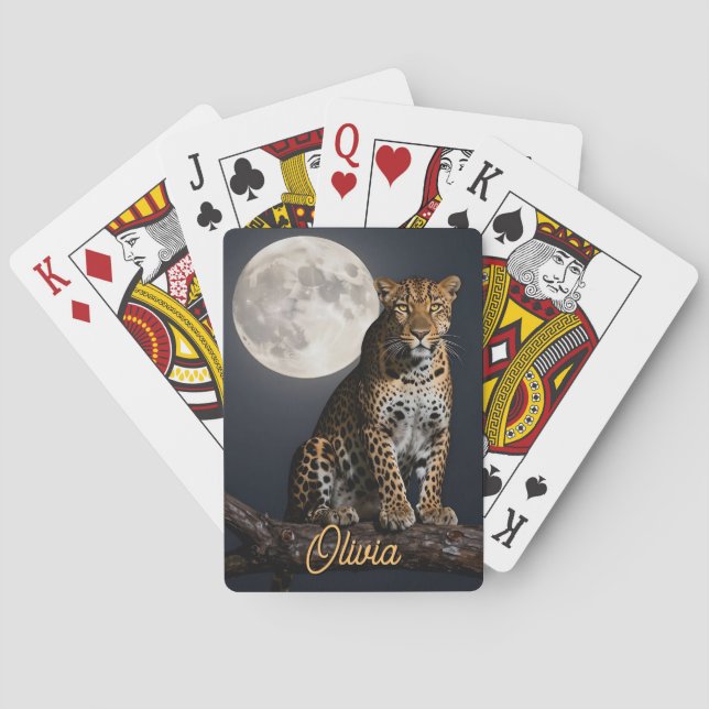 Baralho Leopardo Majestoso e Lua Cheia Personalizado (Verso)