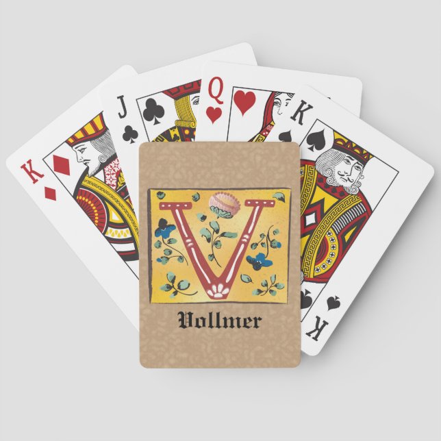 Baralho Letra Floral Iluminada Medieval V Monograma (Verso)