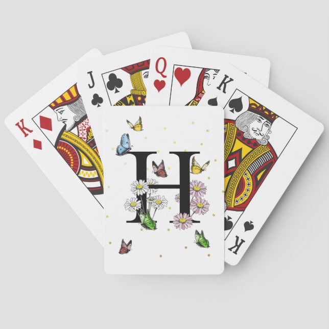 Baralho Letra H Floral Butterfly Monograma inicial (Verso)