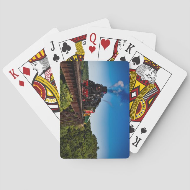 Baralho Linda locomotiva a vapor sobre uma ponte JS8419 (Verso)