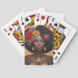 Baralho Linda Mulher Afro-Americana Com Flores
