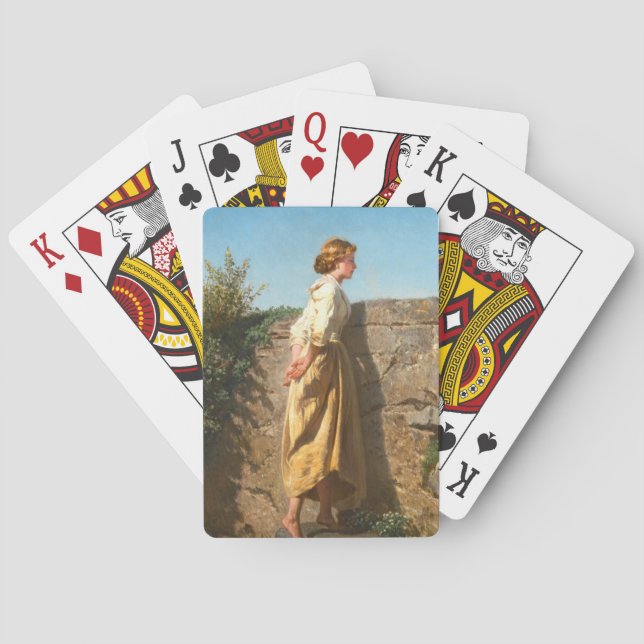 Baralho Linda Mulher Olhando Sobre A Parede (Vintage) (Verso)