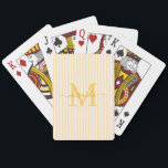 Baralho Listras Amarelas e Brancas Nome Monograma<br><div class="desc">Adicione um toque personalizado e sofisticado à noite de jogos com este elegante baralho de cartas personalizado. Com um design listrado amarelo e branco elegante, cada carta é personalizada com a inicial do seu monograma e nome em uma fonte de letra cursiva sofisticada, dando ao seu baralho um charme atemporal...</div>