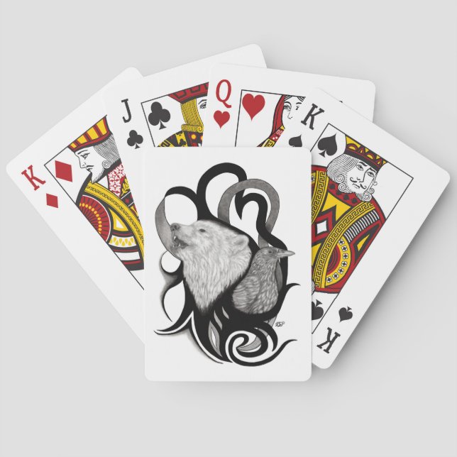 Baralho Lobo Branco com Arte Tribal Raven (Verso)