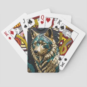 Baralho Lobo Teal e Dourado