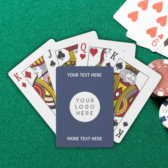 Baralho Logotipo E Texto Comerciais Personalizados (Custom Business Logo And Text Poker Cards in navy blue)