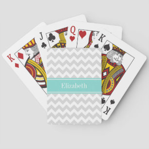 Baralho Lt Gray Wht Chevron ZigZag Aqua Monograma Nome