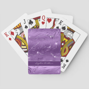 Baralho Luxo Chic Personalizado Padrão Brilho Roxo Prata