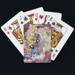 Baralho Maiden (Virgem), Gustav Klimt, Vintage Art Nouveau<br><div class="desc">Fácil de personalizar as cartas de jogar, basta adicionar seu nome! Ou exclua se você não quiser adicionar texto personalizado. O Maiden (também conhecido como A Virgem) (1913), de Gustav Klimt, é uma pintura de retrato simbólico da Era Vitoriana Art Nouveau. Várias mulheres bocejando, esticando e dormindo em uma cama...</div>