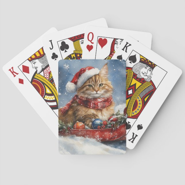 Baralho Maine Coon Cat em Sledge Deixe nevar Natal (Verso)