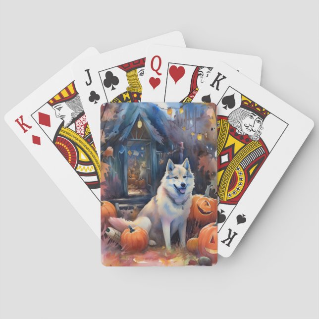 Baralho Malamute do Alasca de Halloween com Abóboras Assus (Verso)