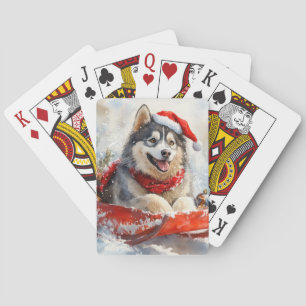 Baralho Malamute do Alasca em Trenó Deixe Nevar Natal