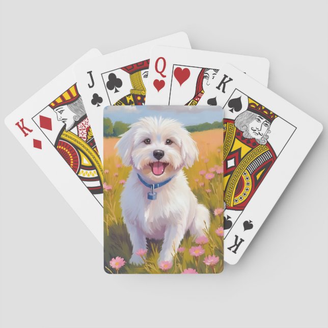 Baralho Maltese Dog Flower Field Painting Card (Verso)