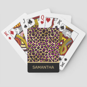 Baralho Manchas de leopardo roxo escuro e dourado elegante