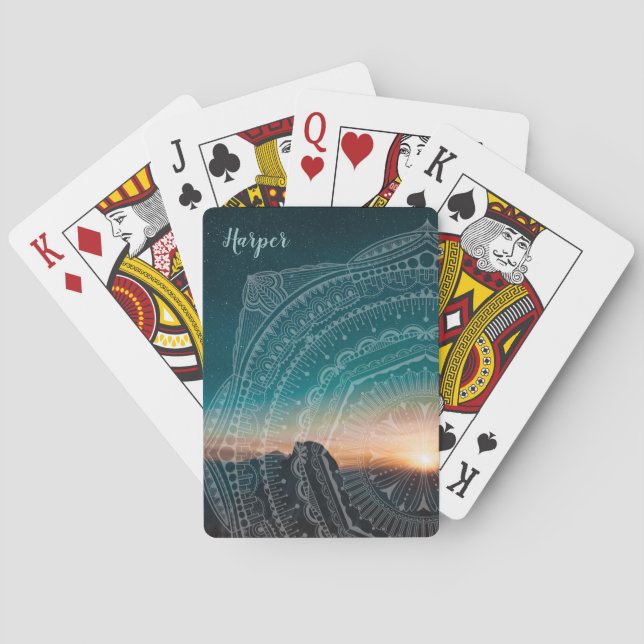 Baralho Mandala Art Sunset Starry Night Sky Azul (Verso)