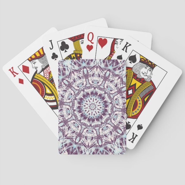 Baralho Mandala Espiritual Caleidoscópio Azul Roxo Branco. (Verso)