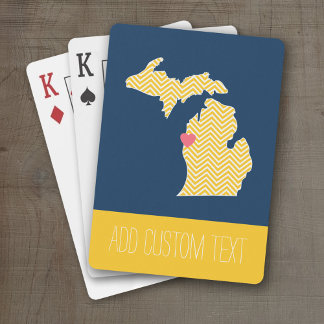 Baralho Mapa de Michigan com Coração de Amor Personalizado