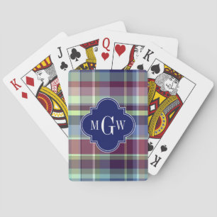 Baralho Marinho Azul Céu Borgonha Whpreppy Madras Monogram