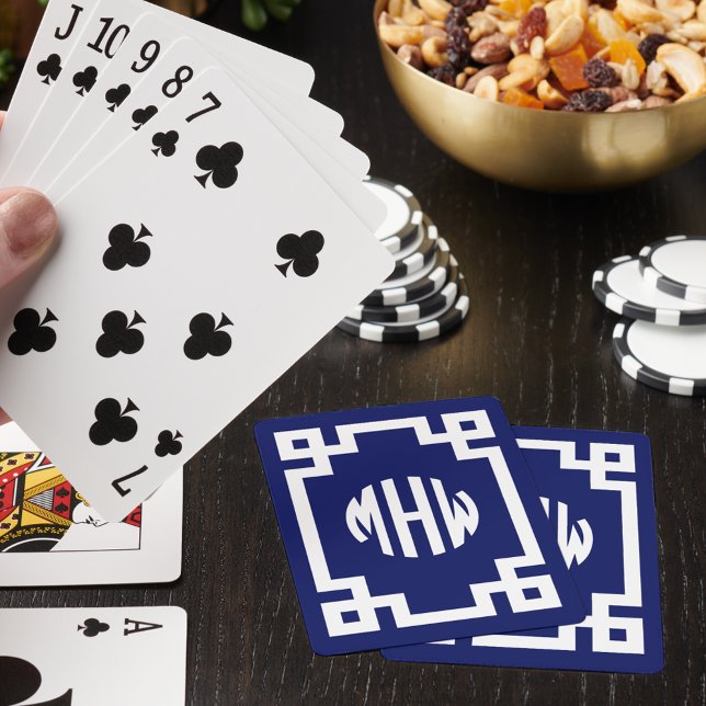 Baralho Marinho Azul Círculo Branco Monograma Chave grega  (Criador carregado)