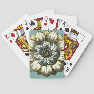 Baralho Medalha Floral Ornamentado sobre fundo azul claro